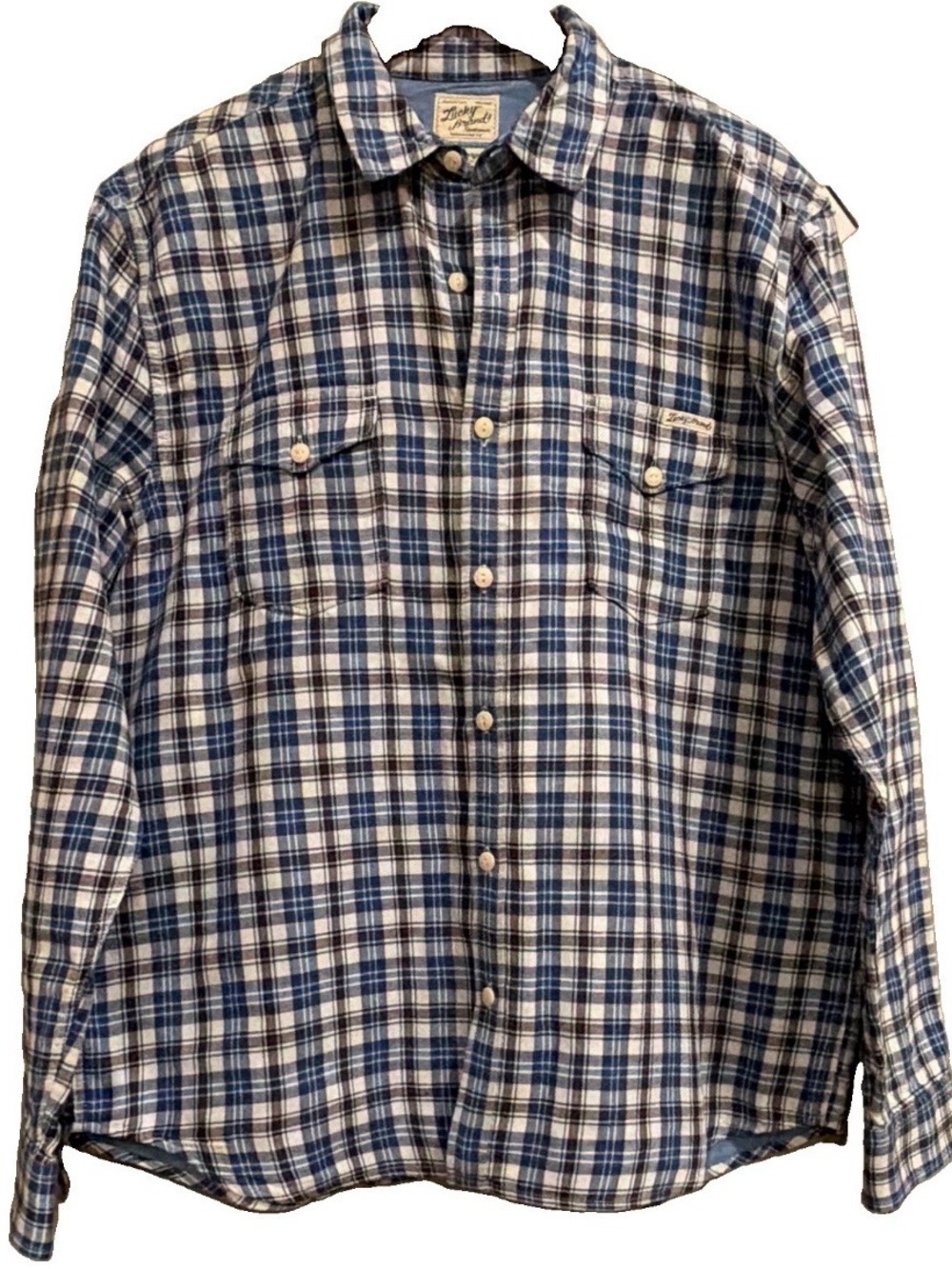 Lucky Brand Blue and White Plaid Button-Down Shirt